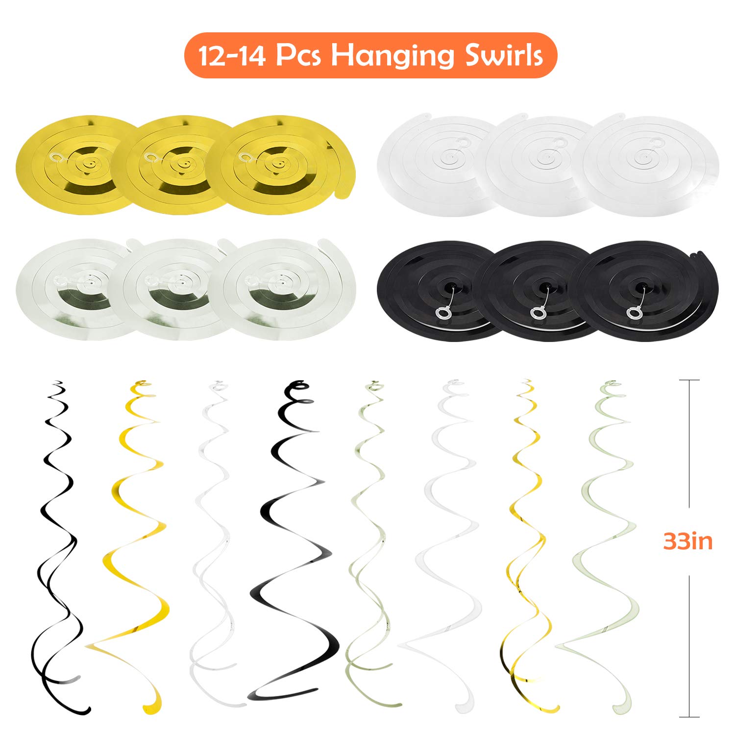 ZukoCert 50th Birthday Decorations Kit Gold Glittery Happy Birthday Banner,6 Pcs Paper Pom Poms,15 Pcs 50 Years Balloons,12 Pcs Sparkling Hanging Swirl Celebrate for 50th Anniversary Decorations Party Supplies