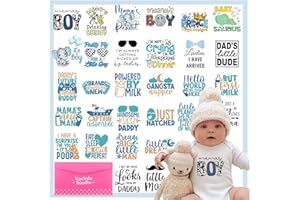 Kaciola 30 Sheets Baby Shower Games Iron on Transfers, Baby Boy DTF Transfers Ready to Press Bodysuit Making Stickers Iron on