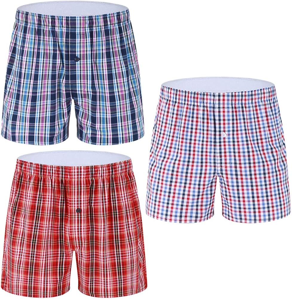 Men's Tartan Woven Boxers 100 Cotton, Plaid Colorful Boxer Shorts
