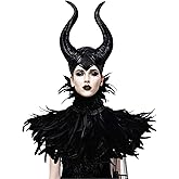 HOMELEX Evil Queen Feather Horns Costume for Women Black Cape Halloween Headpiece Shawl Accessories