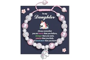 PINKDODO Unicorn Pink Pearl and Rhinestone Bracelet for Daughter/Granddaughter/Niece Christam Birthday Gifts for Girl Jewelry