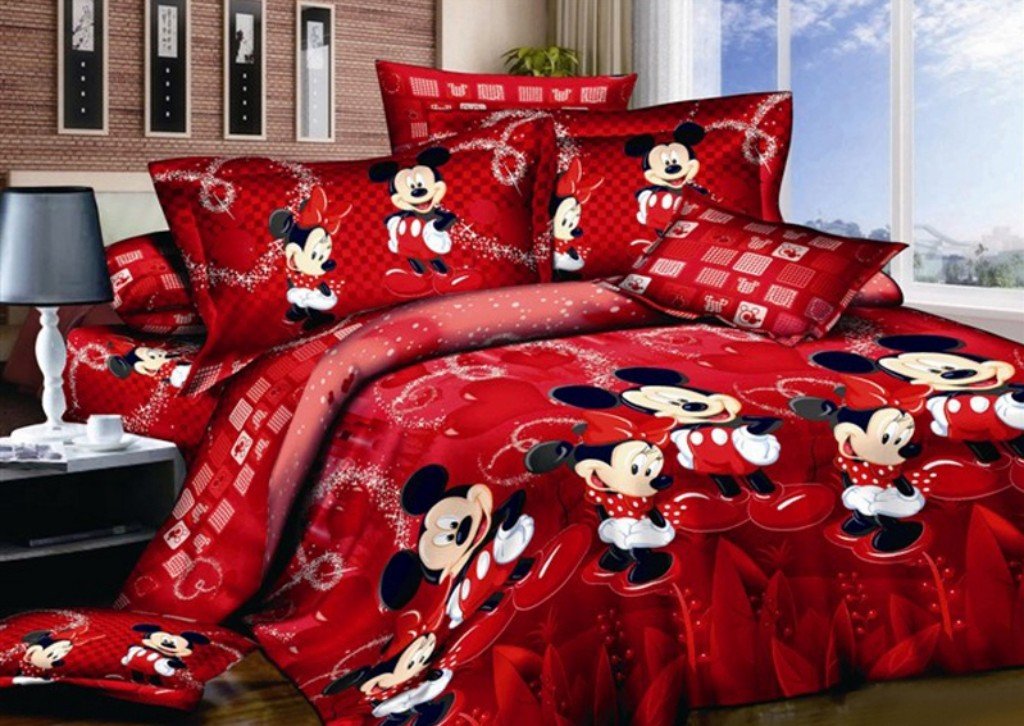 Haru Homie 100% Cotton Kids Reversible Printing Mickey Mouse Couples Duvet Cover 2PCS Bedding Set with Zipper Closure - Ultra Soft, Hypoallergenic and Wrinkle&Fade Resistant, Twin