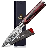 Sunnecko 3.5 Inch Paring Knife, Ultra Sharp High Carbon Steel Fruit Knife | 12 Degree Ergonomic Kitchen Small Utility Peeling Knives with Sheath, Precision Trimming &amp; Coring Tool for Veggies, Gift Box