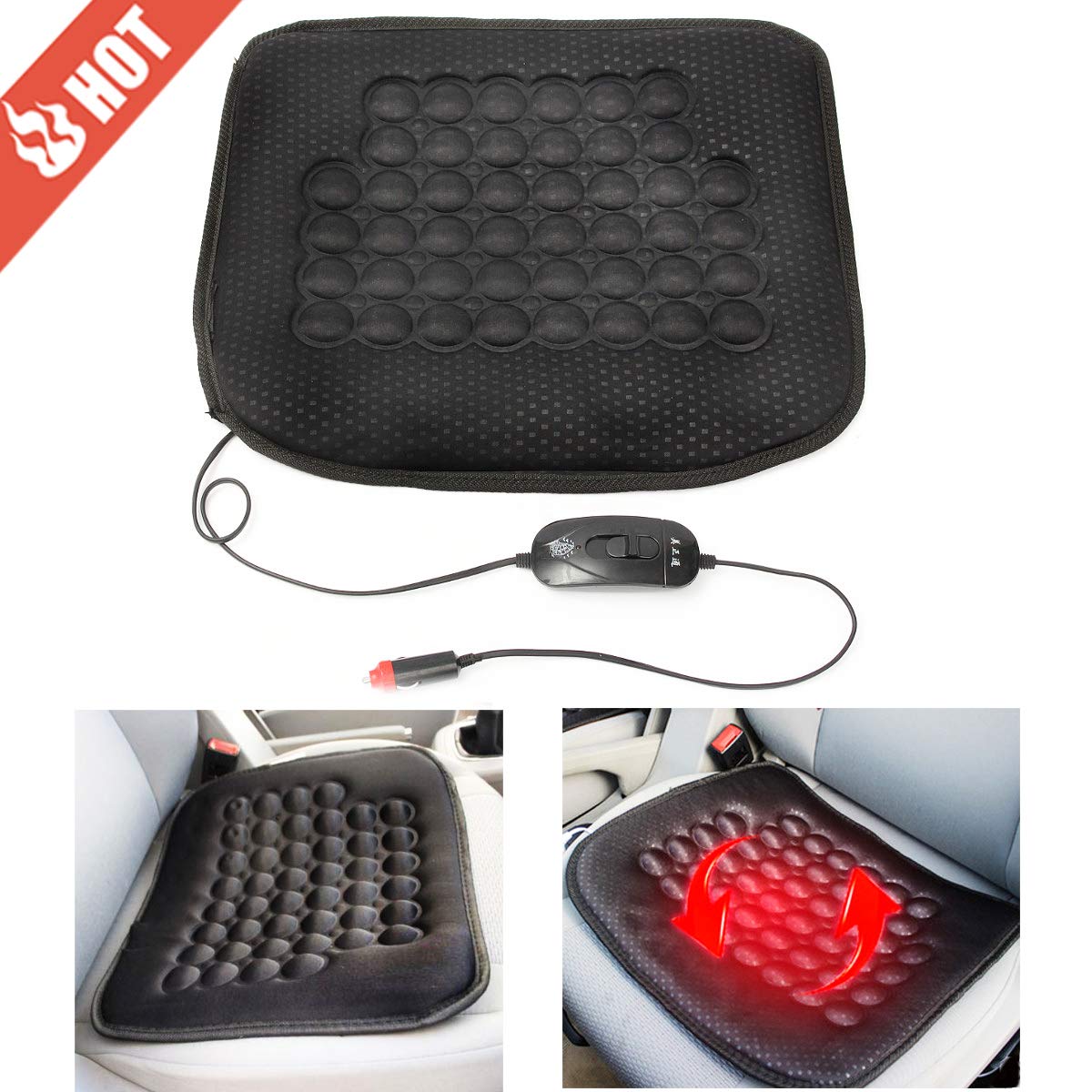 Tvird Heated seat Cushion,Seat Warmer,Car seat Cushion,Auto seat Cushions 12V Ultra Comfortable Heating Car Seat Cushion (Black,Adjustable Temperature)
