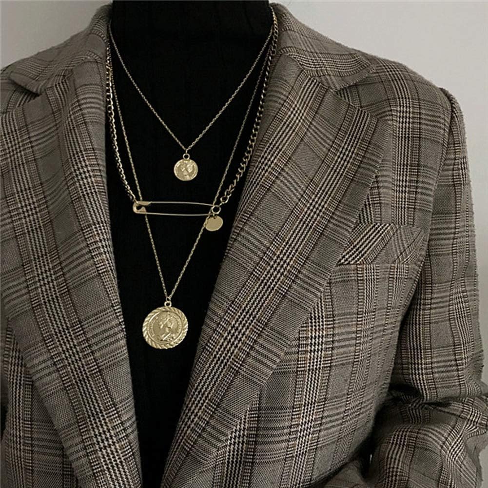 Vintage Multilayers Metal Punk Silver Chains Cross Square Choker Gothic Collar Punk Charm Necklace Pendant Neck - Jewelry Statement Rock 90's Heavy Duty for Men Women Male Female (Type: C)