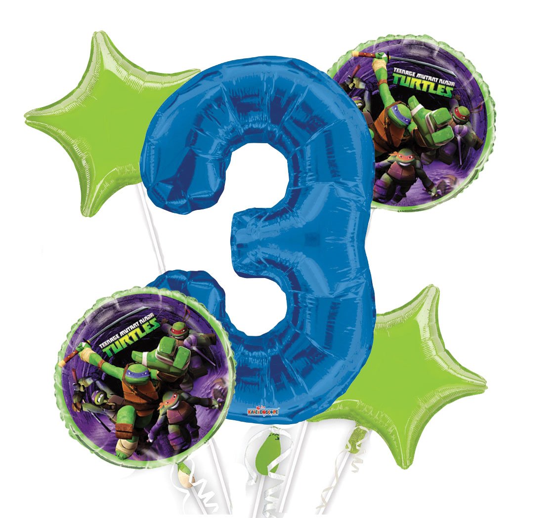 Ninja Turtles Balloon Bouquet 3rd Birthday 5 pcs - Party Supplies