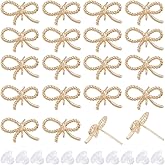 SUNNYCLUE 1 Box 50Pcs Real 18K Gold Plated Post Earring Findings Bowknot Earrings Findings Earring Stud with Hole Stud Earrings for Jewelry Making Accessories DIY Dangle Earrings Supplies Women