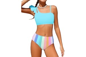 Doumlop Girls Swimsuits Two Piece Bikini Set Ruffle Bathing Suit with Adjustable Strap Quick Dry Beach Girls' Swimwear 5-16Y