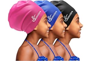 GELTVILRA 3 Pack Waterproof Silicone Extra Large Swim Cap for Kids Girls Aged 4 to 16 Boys Toddler with Long Thick Curly Hair, Braids, Dreadlocks, Locs