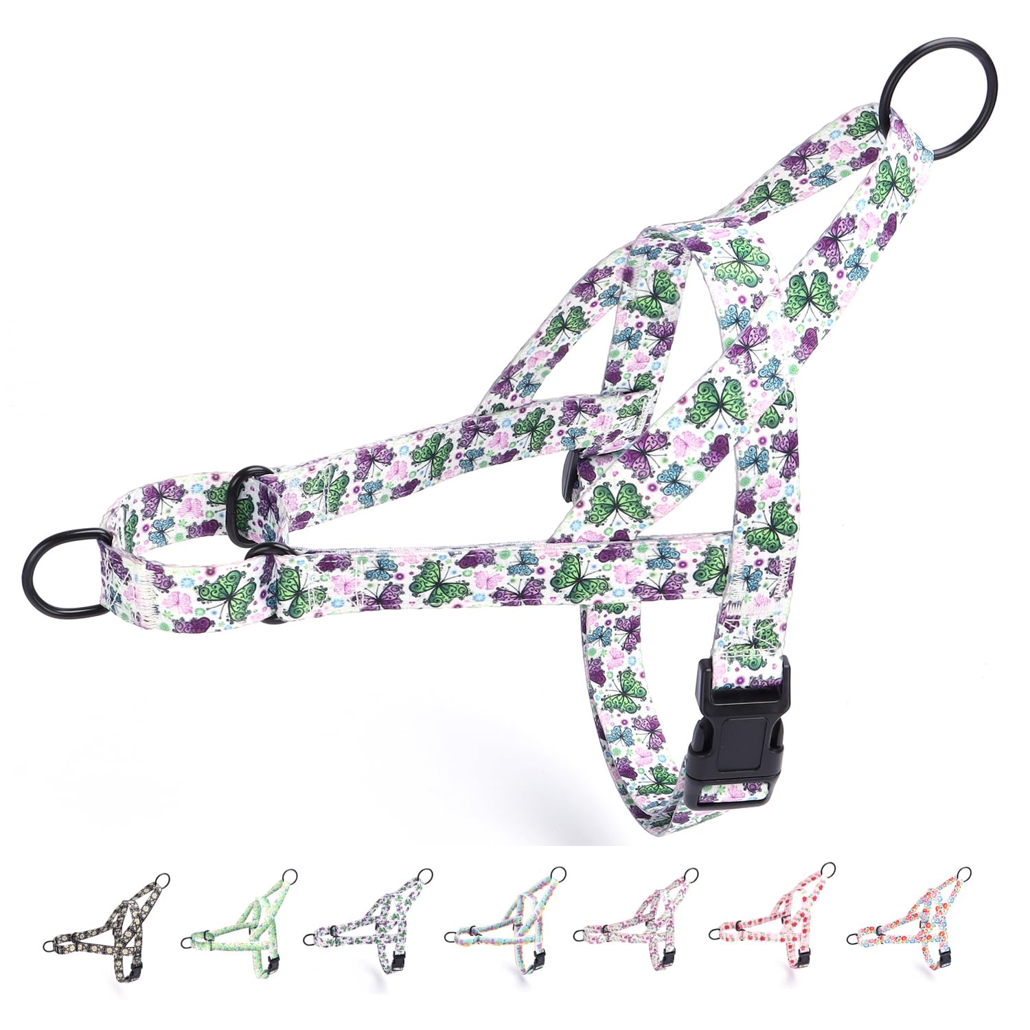 haoyueer No Pull Dog Harness for Small, Medium, and Large Pets - Floral Pattern Nylon Safety Training Harness (Butterfly, M)