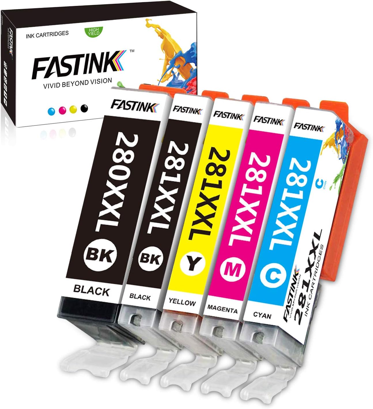 FASTINK Compatible Ink Cartridge Replacement for Canon 280 281 PGI-280XXL CLI-281XXL PGI 280 XXL CLI 281 XXL PIXMA TR7520 TR8520 TS6120 TS6220 TS8220 TS9120 TS9520 TS9521C Printer (5 Pack)