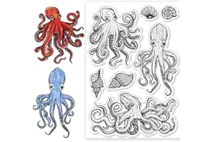 CHGCRAFT Octopus Silicone Stamps, Animal Shape, 4.3x6.3 inches, Black