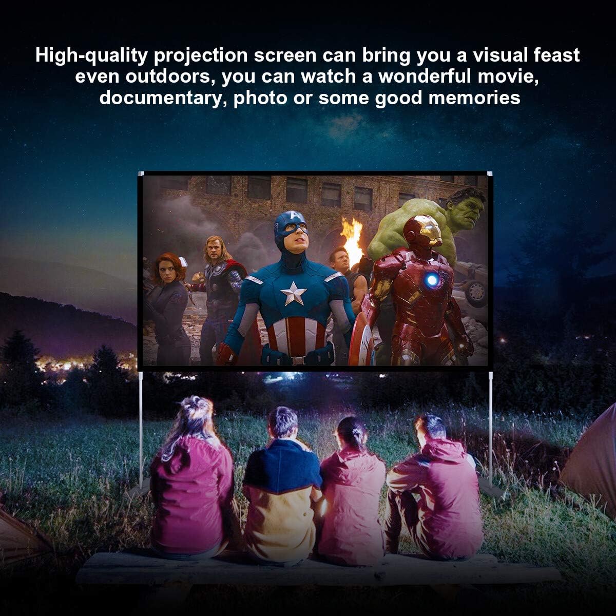 Powerextra Projector Screen with Stand, 100 inch 16:9 HD 4K Rear Front Foldable Portable Projection Screen with Carry Bag for Indoor Outdoor Theater Home Movie or Office: Home Audio & Theater