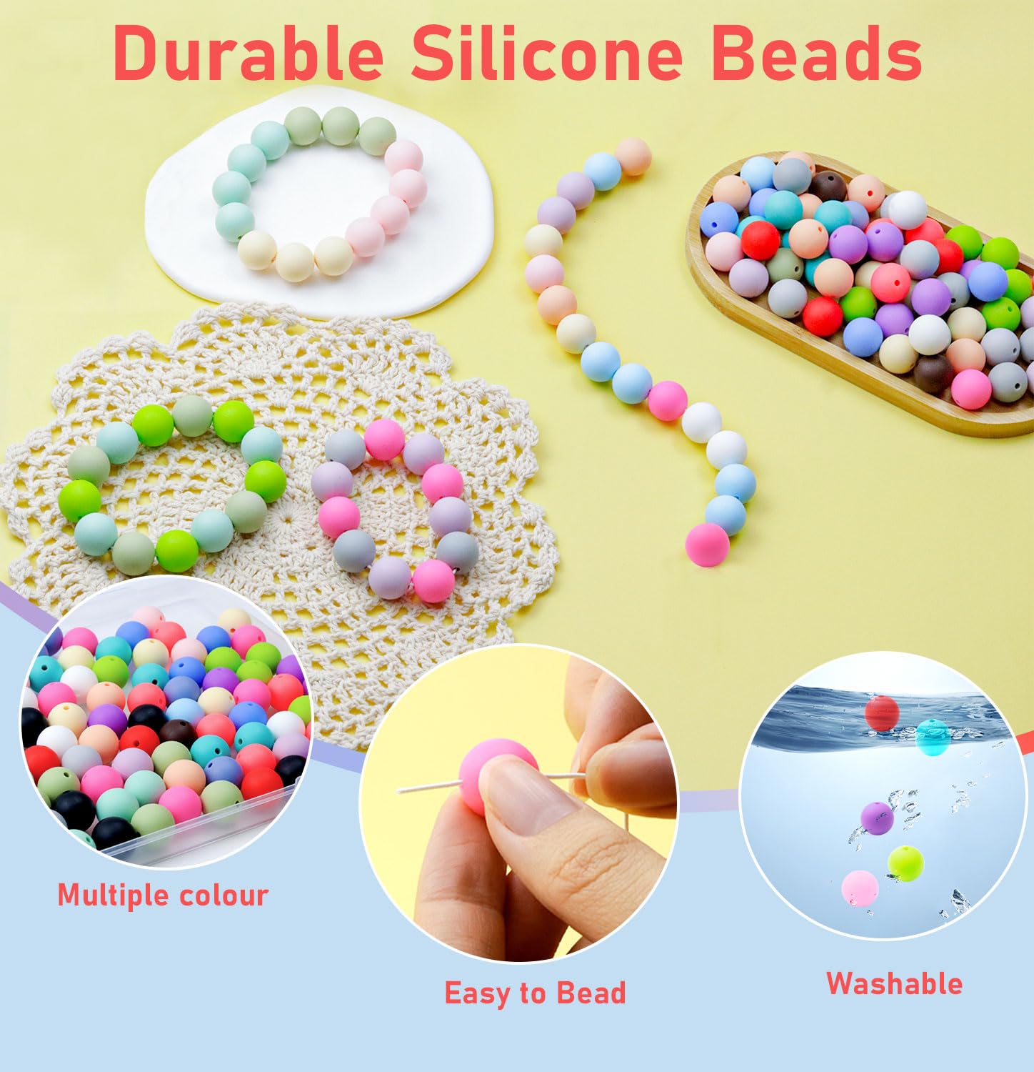 120PCS FIVEIZERO Silicone Beads, 20 Colors15mm Mixed Color Round Rubber Focal Beads Silicone Beads Bulk for DIY and Keychain Accessories Crafts Making