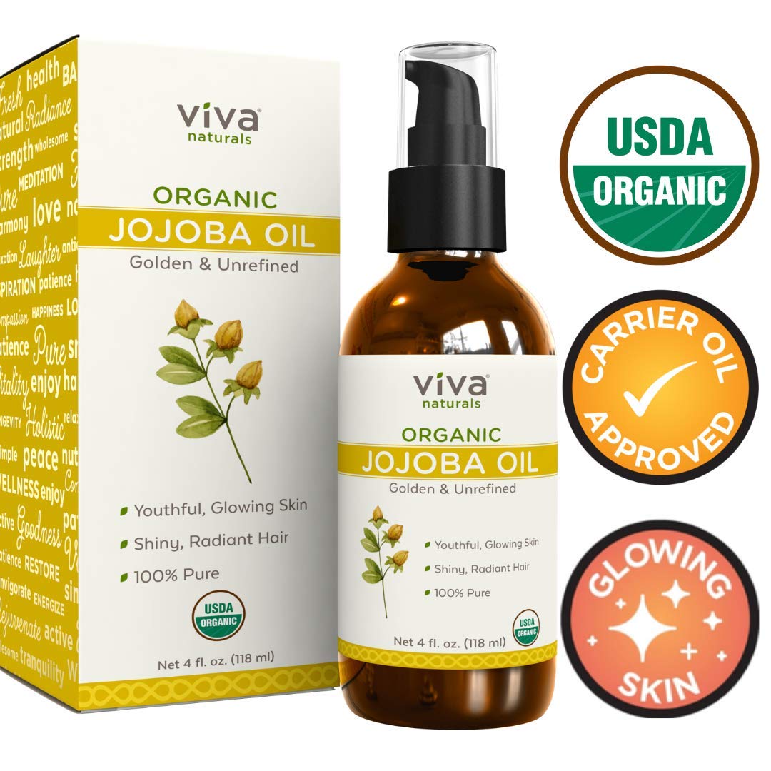 Certified Organic Jojoba Oil ; 100% Pure & Cold Pressed, Natural Moisturizer for Face and Hair and Great for all Skin DIYs (Polishes, Masks, Body)
