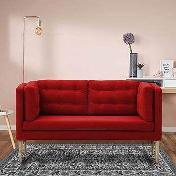 Contemporary Button Tufted Two Seater Sofa In Red Yucad Amazon