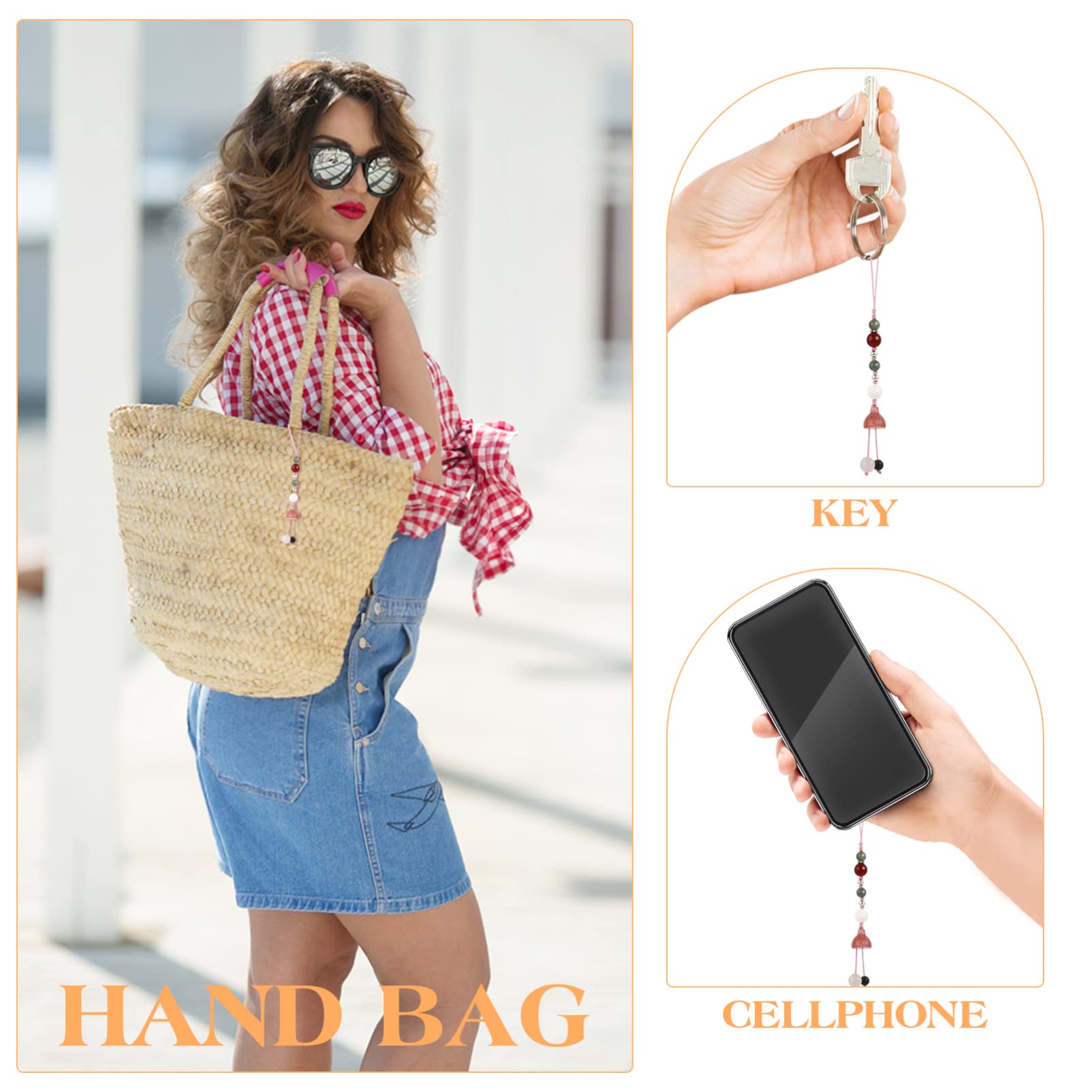 Phone Charm - Jade Lotus Phone Charm Strap Agate Mobile Phone Pendant Decorative Cell Phone Charm Accessories for Phone Keychain Car Key Bag