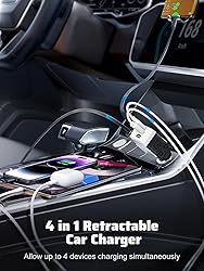 Retractable Car Charger with Retractable Cables