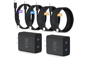 QZIIW Super Fast Samsung Charger Type C,45W Dual Port USB C Fast Charger Block [2-Pack] & Extra Long 60W 3/6/10/10FT USB C Cable - PD Quick Charging 3.0 For Samsung Galaxy S25 Ultra/S24+/S23 iPhone 16
