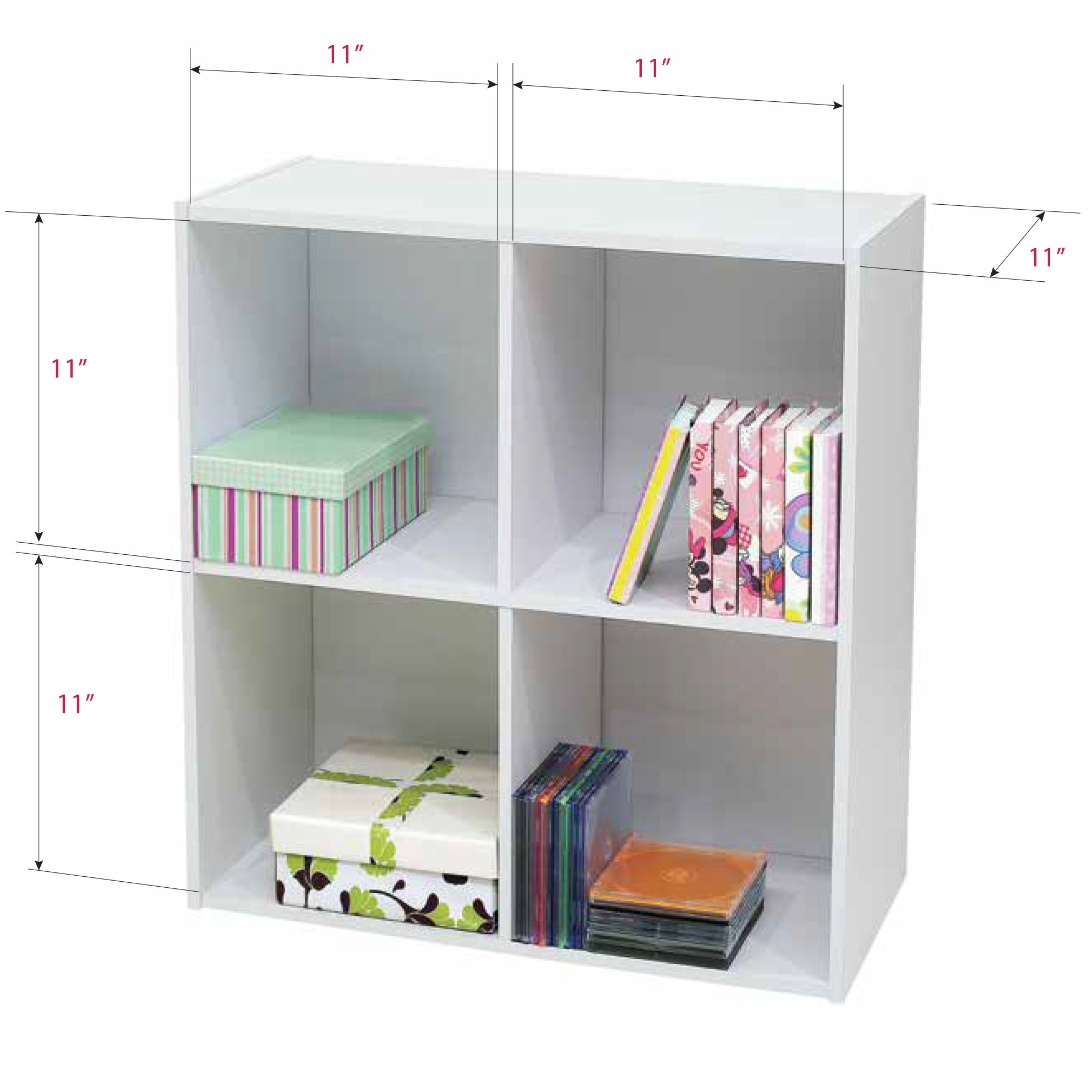 Kings Brand Furniture White Wood 4 Cube Organizer Storage Bookcase