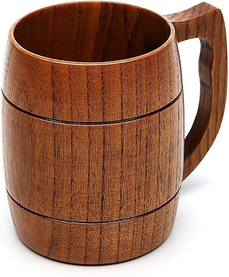 Amazon Co Jp Dingdong ビールマグ 手作りのエコフレンドリーな木製のマグカップ ワイン コーヒー 茶 男性用 女性用ブラウン500ml ホーム キッチン
