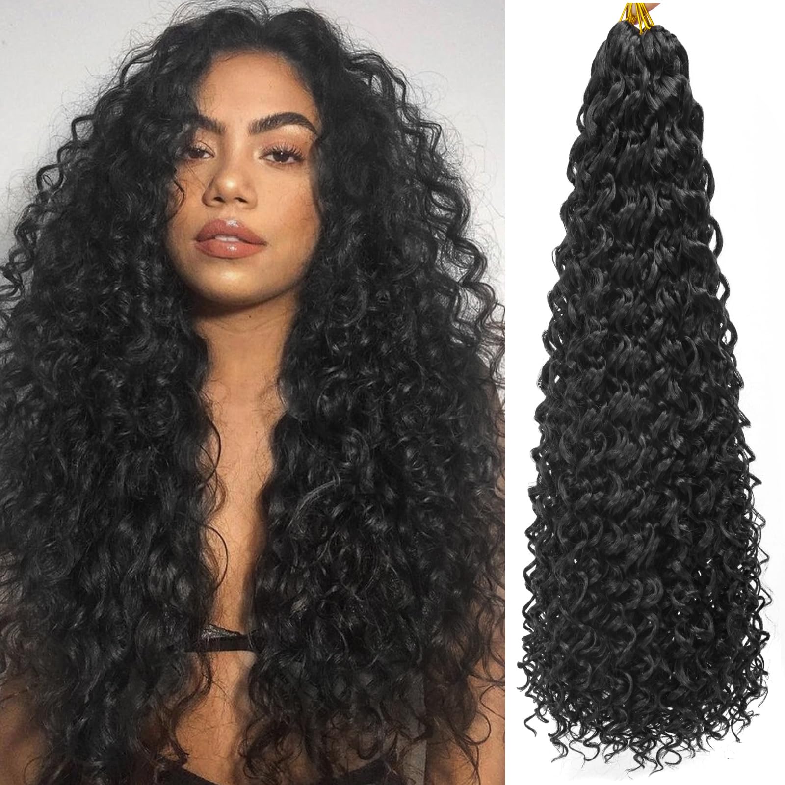 Photo 1 of YXCHERISHAIR Curly Crochet Hair GoGo Curl Crochet hair for Women Natural Black Deep Wave Braiding hair,Synthetic Bohemian Crochet Braid Water Wave Crochet hair Extensions(8Packs, 28Inch)