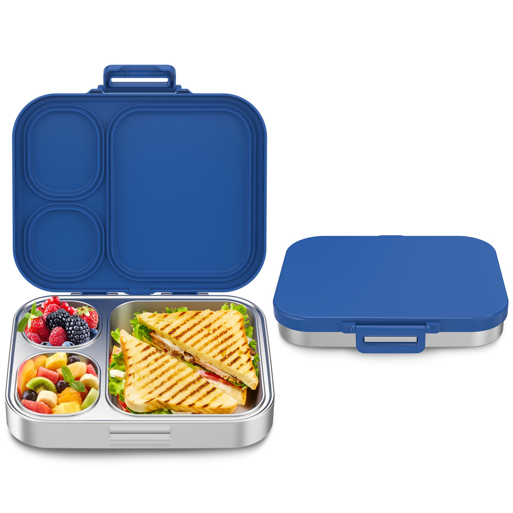 Photo 1 of Howeemo Stainless Steel Bento Box Kids, Leak Proof Metal Bento Lunch Box,3 Compartments 304 Stainless Steel Bento Lunch Containers for School and Office,Dishwasher Safe, BPA-Free(Blue)