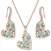 EVEVIC Austrian Crystals Heart Pendant Necklace Earrings Set for Women 14K Rose Gold Plated Drop Earrings Hypoallergenic Jewelry Set Gift for Birthday Anniversary Wedding