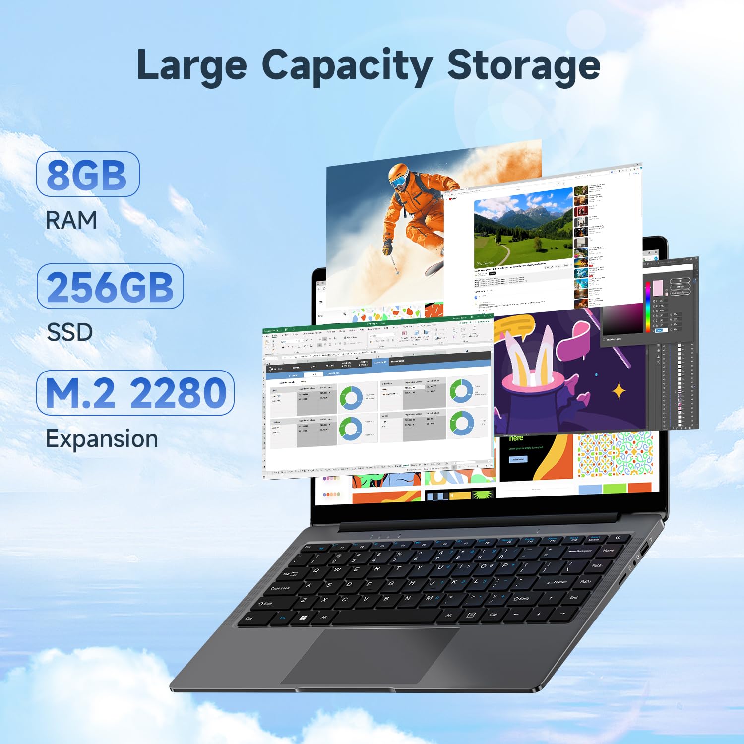 Bmax 14 inch Laptop Computer, 8GB RAM/256GB SSD, FHD IPS Display, Intel N5000 Processor Up to 2.7GHz, 2.4/5G WiFi, BT 5.0, Long Lasting Battery Portatile Notebook, Mini HDMI USB 3.0 Slim Silver Laptop
