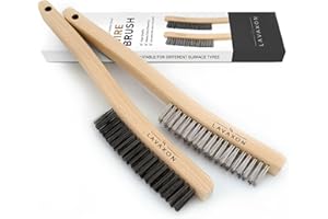 Lavaxon Wire Brush Set-Heavy Duty Stainless & Carbon Steel Bristles with Wood Handle Grip for Rust, Wielding Slag, Dirt & Paint Scrubbing with Deep Cleaning – 14 Inches (Pack of 2)
