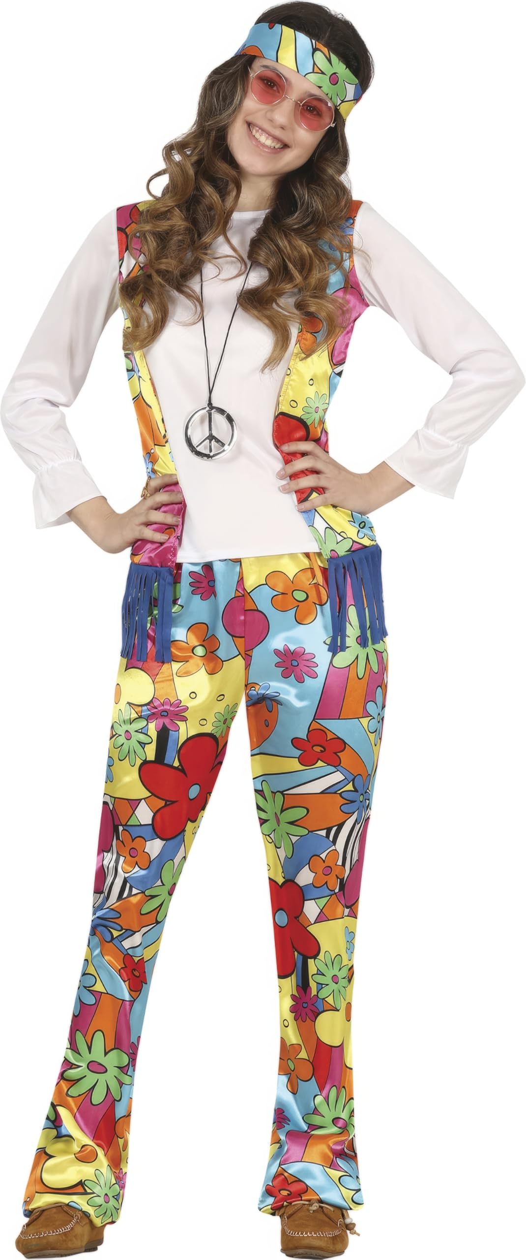 FIESTAS GUIRCA | Hippie Teen Fancy Dress (14-16 Years) - Shirt, Headband and Trousers - 60s Costumes for Fancy Dress Parties, Carnivals and Halloween - Ideal for Teens - Multicolour