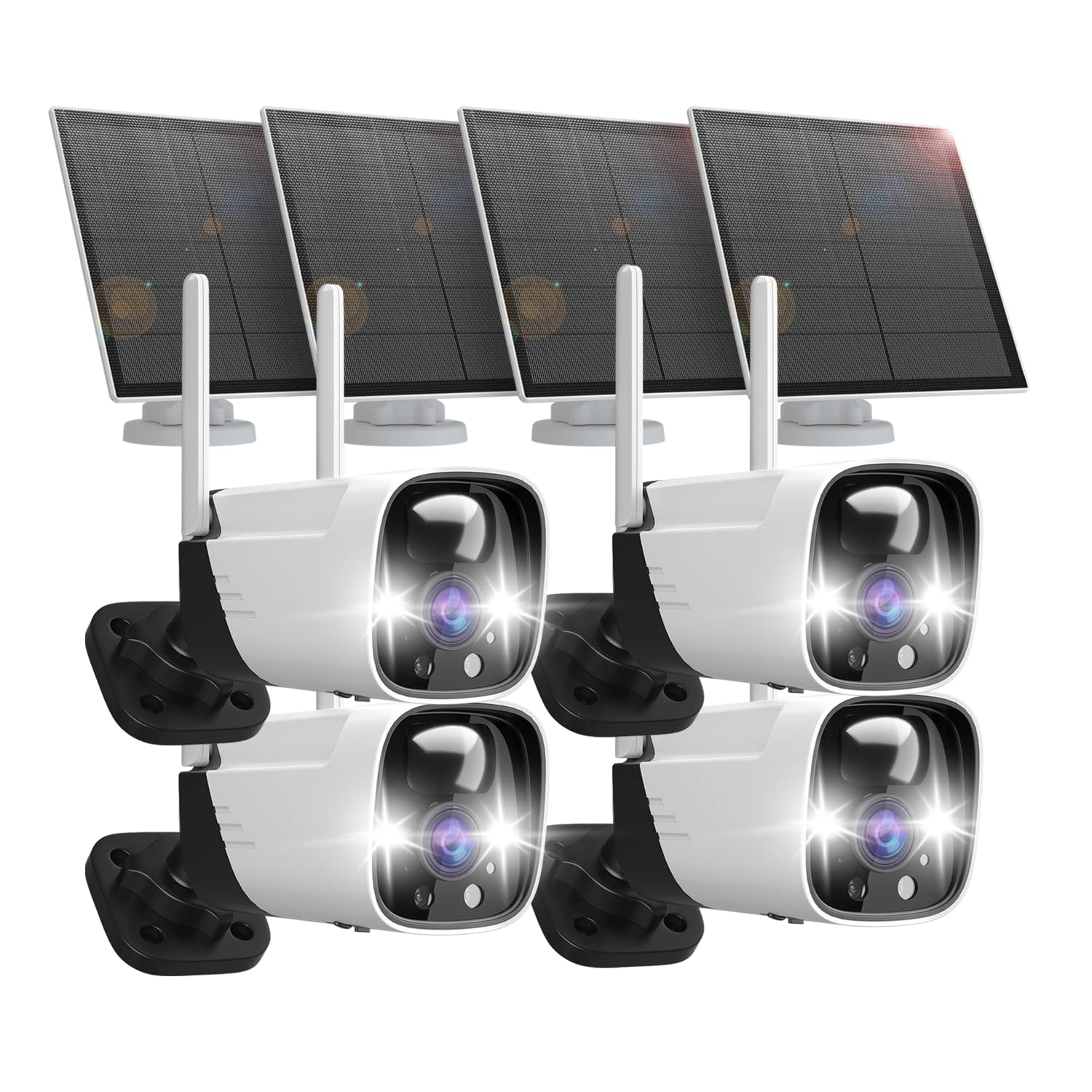 Photo 1 of Rraycom 4 Pack Security Cameras Wireless Outdoor Solar Powered with AI Detection, 2K Color Night Vision Security Camera with 2 Way Audio, Alexa, No Monthly Fee, Spotlight & Siren, IP65 Waterproof