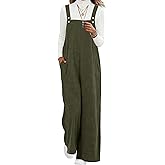 Lepunuo Womens Corduroy Casual Jumpsuits Adjustable Summer Wide Leg Rompers Sleeveless Overalls with Pockets