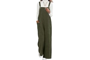 Lepunuo Womens Corduroy Casual Jumpsuits Adjustable Summer Wide Leg Rompers Sleeveless Overalls with Pockets