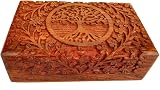 Ajuny Tree of Life Wooden Keepsake Box Handcarved Jewelry Storage 8x5 view 1