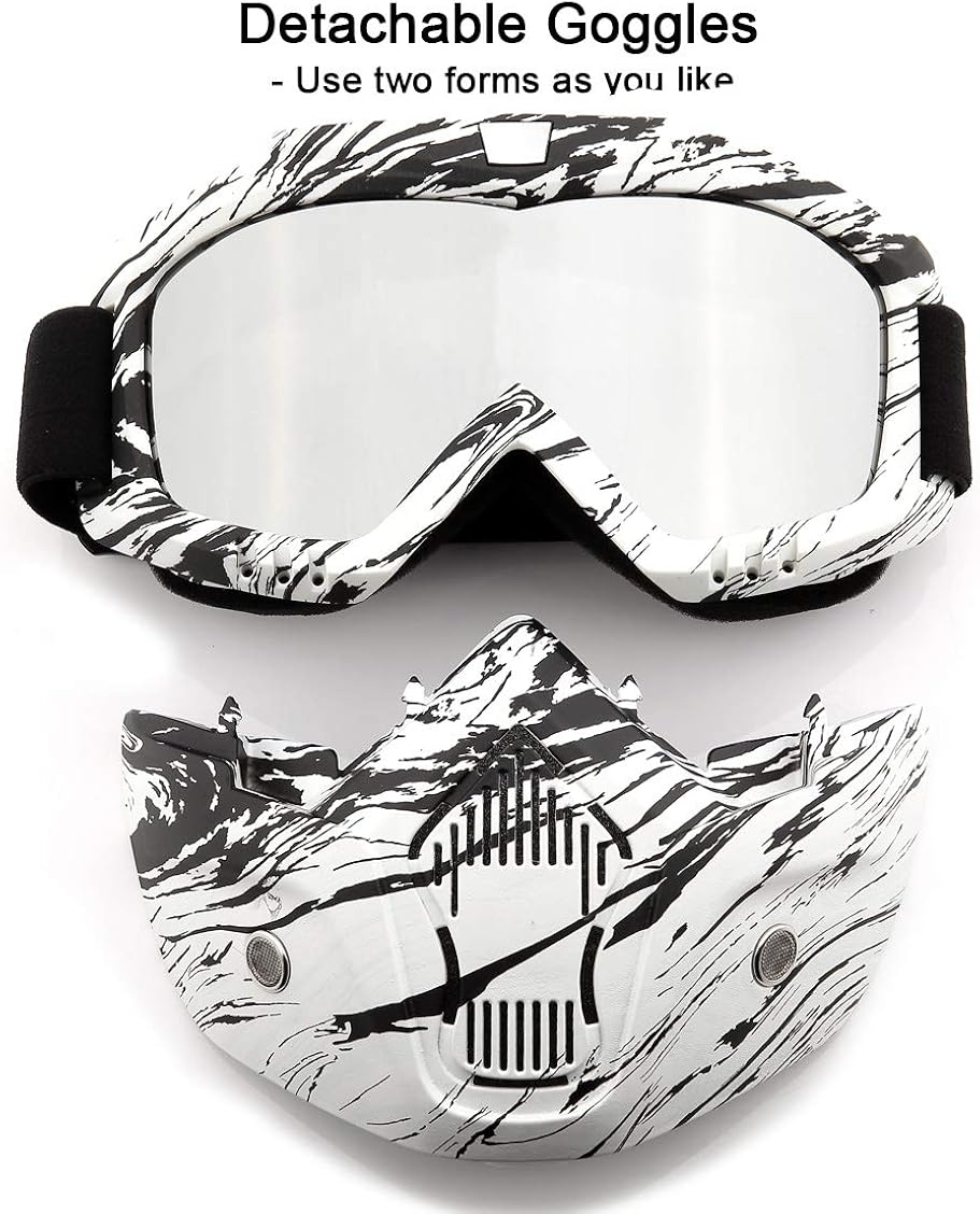SPOSUNE Motorcycle Goggles Detachable Face Mask, ATV Dirt Bike Paintball Goggle Anti-Scratch UV400 Eyewear for Men Women: Clothing
