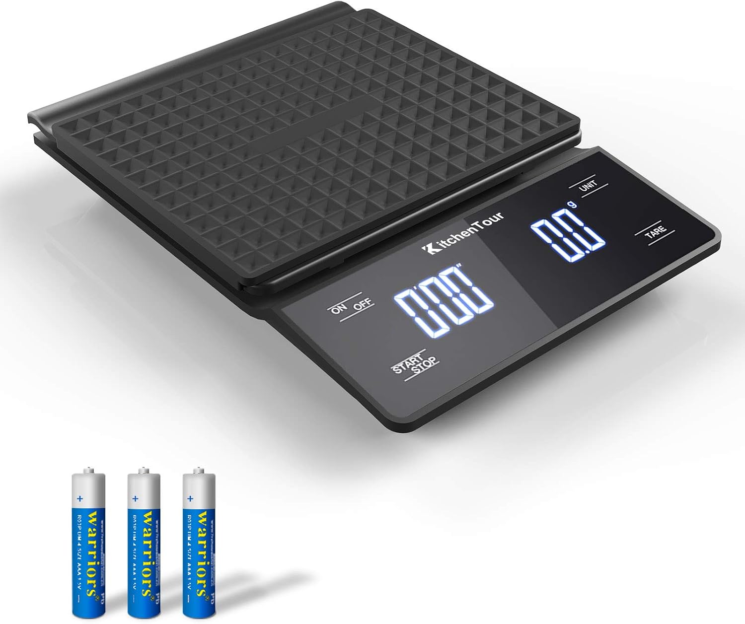 KitchenTour Coffee Scale with Timer 3kg/0.1g High Precision Pour Over Drip Espresso Scale with Back-Lit LCD Display (Batteries Included)