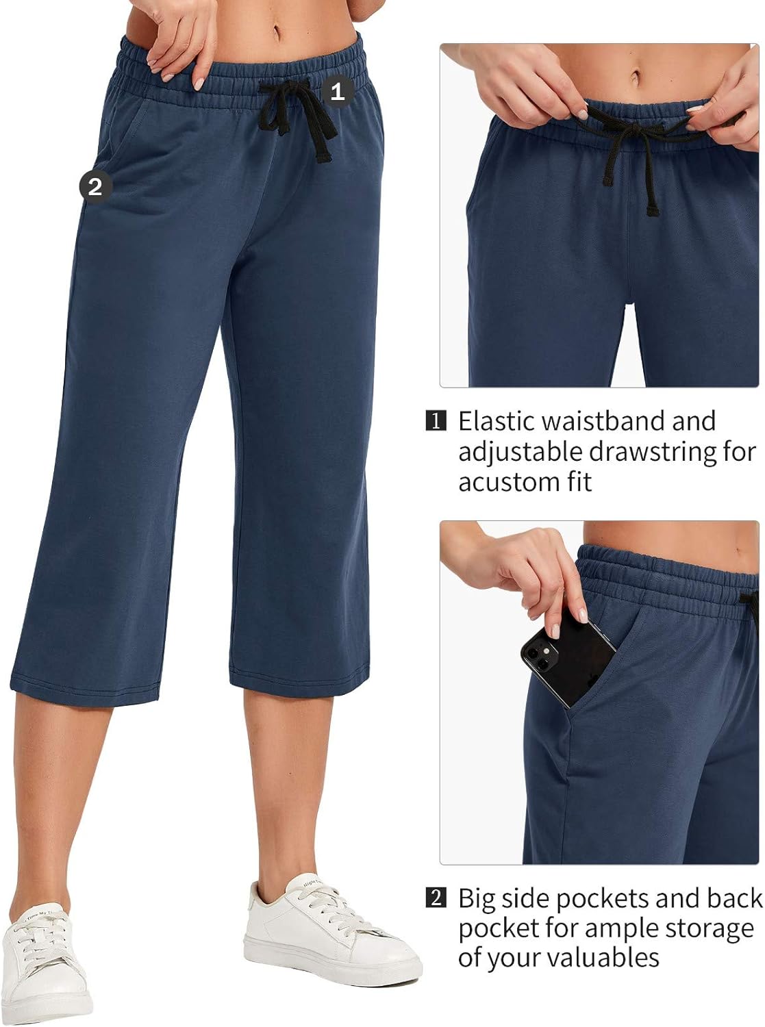 SPECIALMAGIC Women's Yoga Capris Lounge Pants Indoor Sweatpants Straight Wide Leg Crop Jersey Pants with Inner Pockets: Clothing