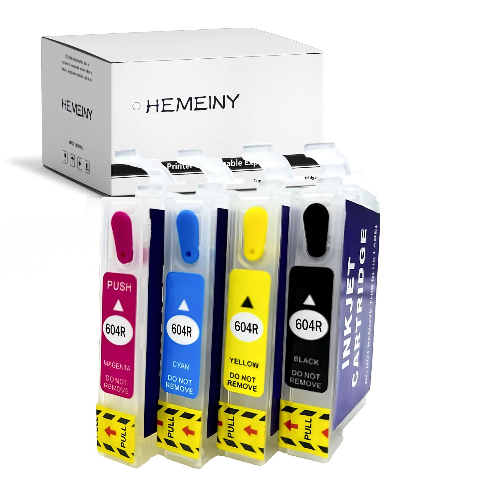 HEMEINY 604XL Refillable Ink Cartridges with Auto Reset Chips Compatible with Expression Home XP-2200 XP-2205 XP-3200 XP-3205 XP-4200 XP-4205 WF-2910DWF WF-2930DWF WF-2935DWF WF-2950DWF Printer