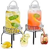 Tanlade 2 Pcs Plastic Drink Dispenser with Stand Beverage Dispenser with Sturdy Metal Base Juice Jar for Parties Lemonade Jar Spigot for Weddings Countertop Water, Each 1 Gallon(White)
