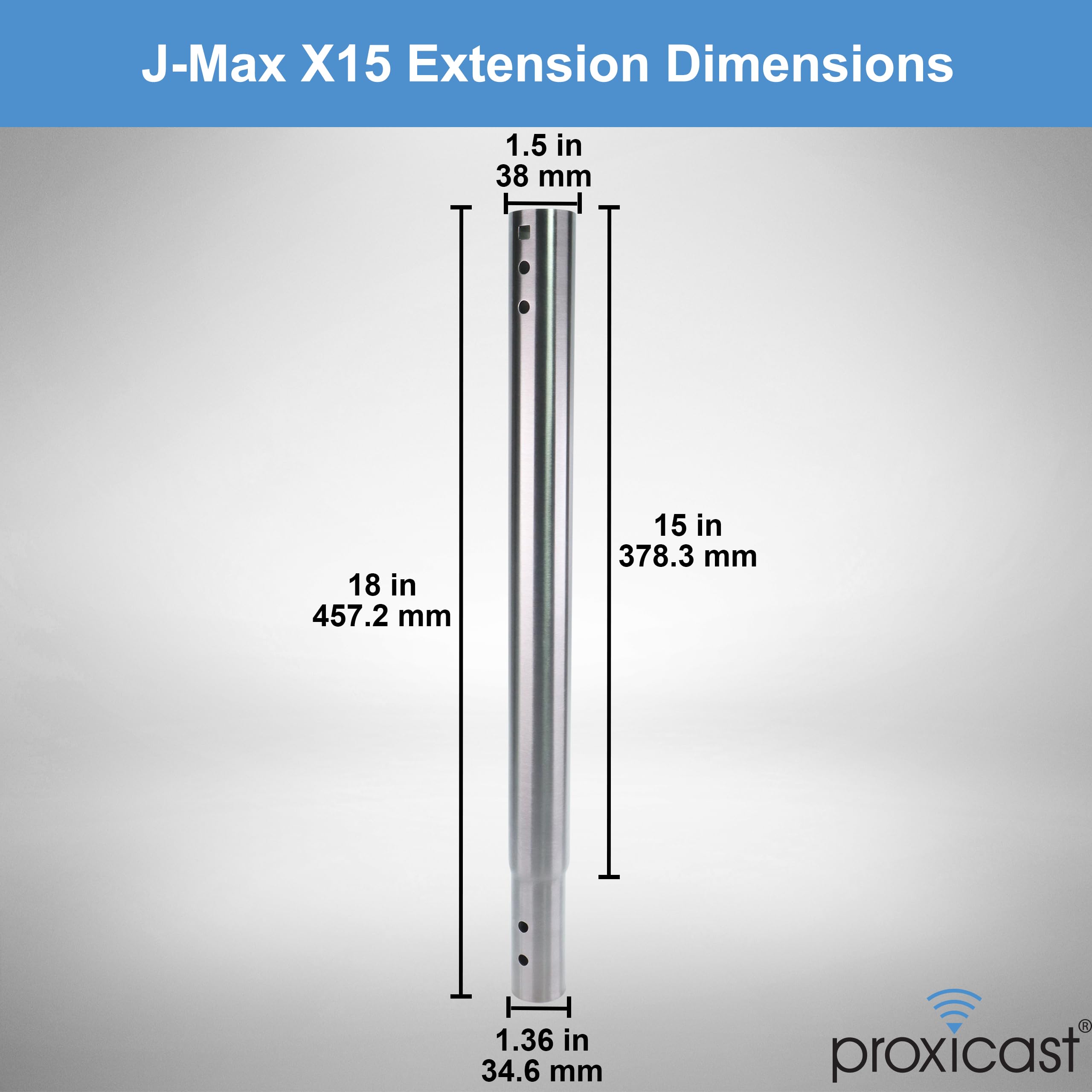 15 inch Stainless Steel Extension Pole for Proxicast J-Max Antenna Mounts (ANT-800-X15)