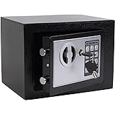 Yuanshikj Small Steel Security Safe Box with Keypad,Key;0.23 CuFt, Black | Electronic Digital Secure,9.1" W x 6.7" D x 6.7" H,Hidden for Home Dorm Apartment Hotel Office Cash Jewelry Storage