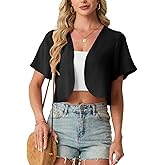 GRECERELLE Women's Summer Lightweight Cropped Cardigan Shrug Short Sleeve Open Front Casual Bolero Cover Ups