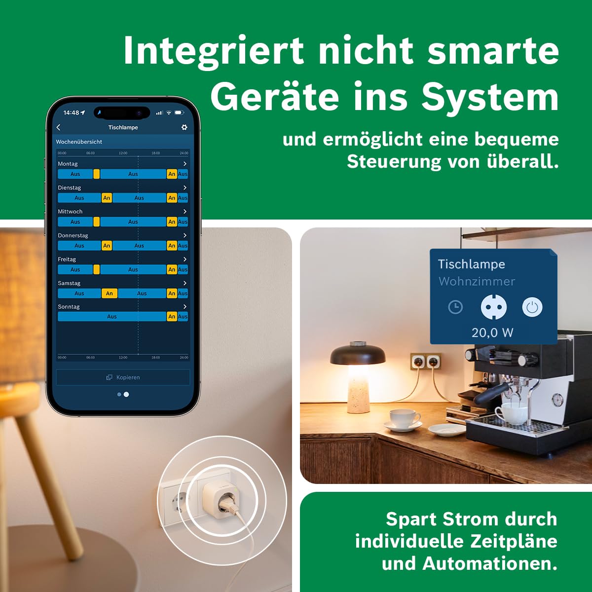 Bosch Smart Home Zwischenstecker Kompakt [+M], smarte Steckdose mit Matter, Stromverbrauch messen & Energiekosten senken, App- & Sprachsteuerung, Apple Home, Google Home & Alexa kompatibel 4