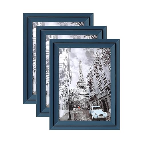 PSLXZXK 5x7 Picture Frame Set of 3, Wall Gallery Photo Frame with HD Plexiglass for Wall Mounting or Tabletop Display, Grayish Blue