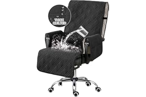 Turquoize Waterproof Office Chair Cover with Armrest Covers Black Computer Desk Chair Cover Quilted Office Chair Protector with Arms Office Chair Seat Cover Slipcover with Anti-Slip Buckle, Black