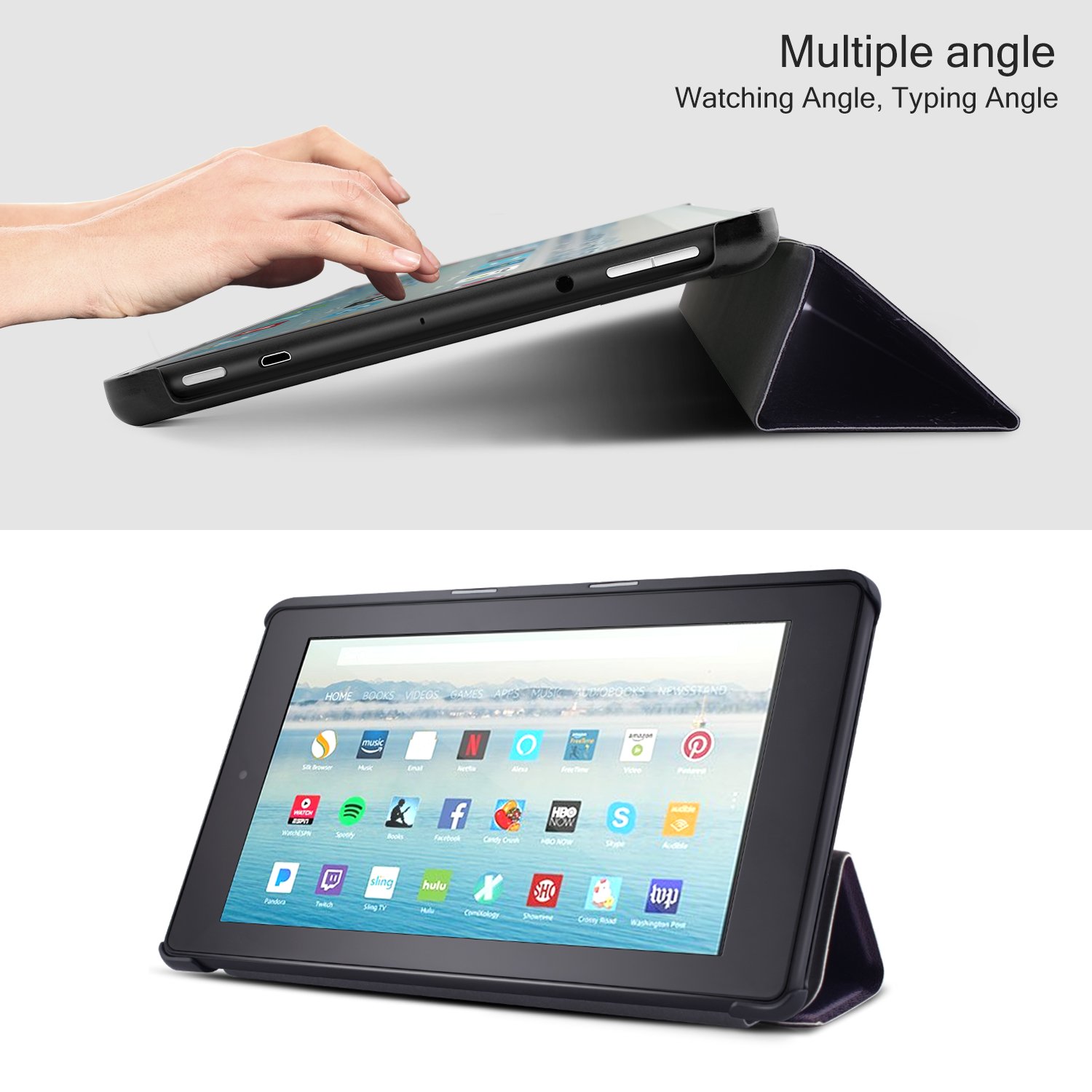 Dopup Fire 7 Folio Case for All-New Amazon fire 7, PU Leather Stand Folding Cover for Amazon New 7th Gen 2017 Release Slim Fit Ultra Lightweight with Auto Wake/Sleep(Color Fun)