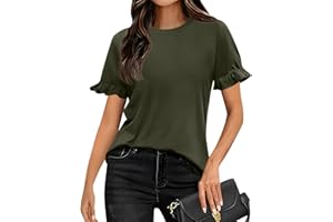 EOPUING Ruffle Sleeve Tops for Women 2024 Spring Summer Trendy Cute Short Sleeve Tshirts Dressy Casual Blouses Work Outfits