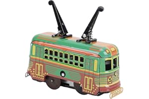 Pomya Wind Up Tram Toy, Vintage Retro Tinplate Tram Model with Vintage Design and Collectible Value, for Home Office Decorati