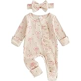 Socutebabe Newborn Baby Girl Clothes Preemie Coming Home Outfit Ruffle Romper Cute Ribbed Jumpsuit Headband